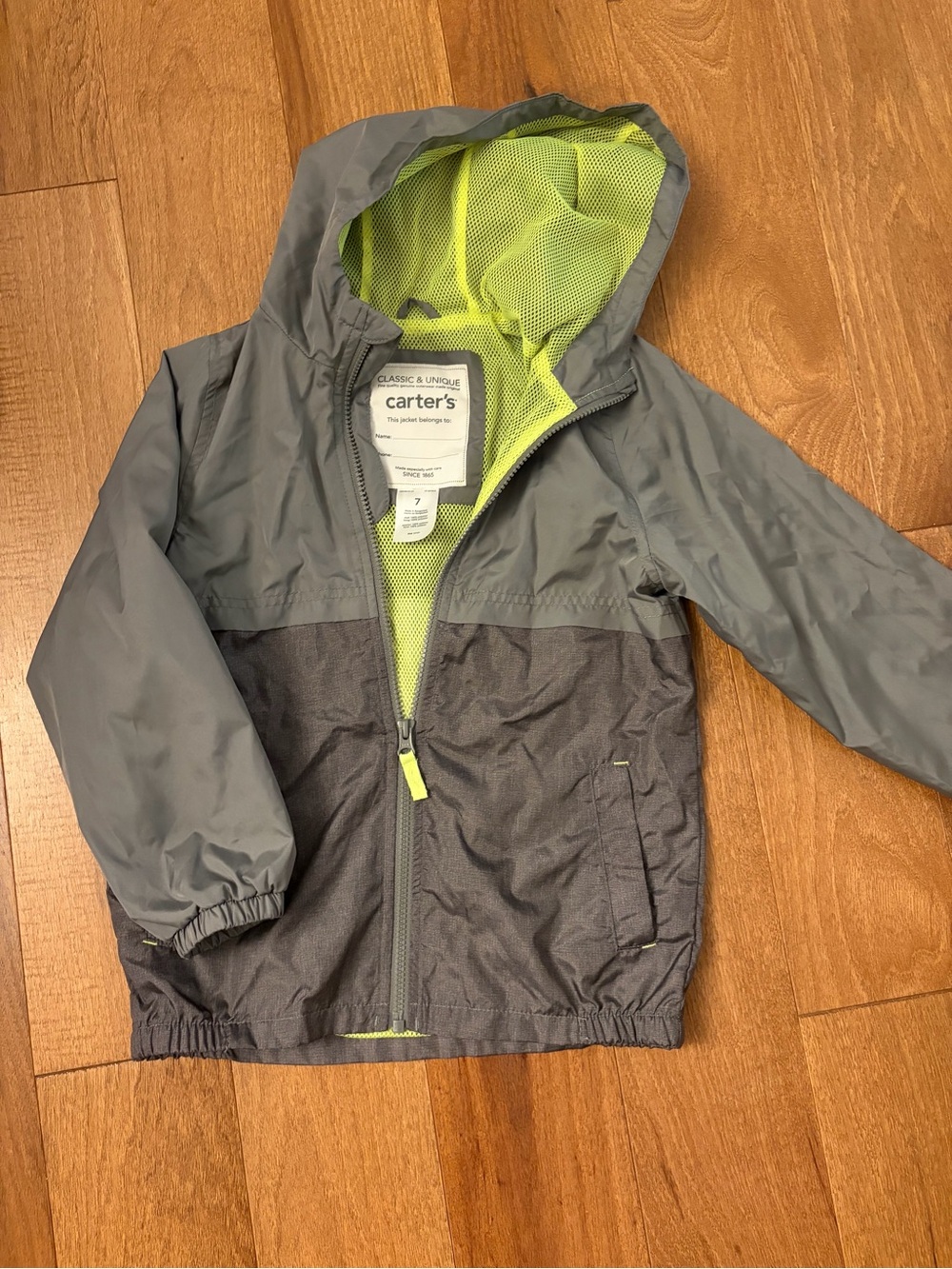 Carter's Grey and Lime Hooded Windbreaker Jacket